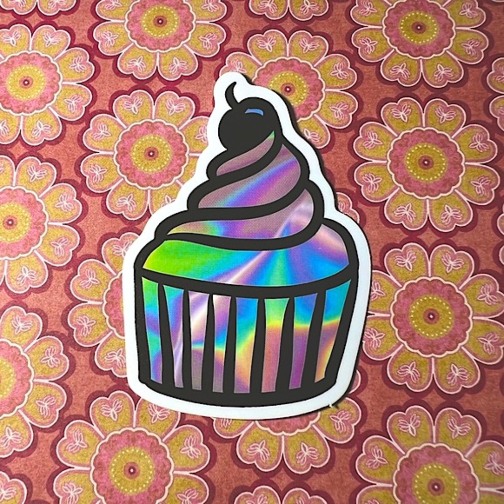 Cupcake Retro Vintage Groovy Metallic Holographic AESTHETIC Single Sticker
